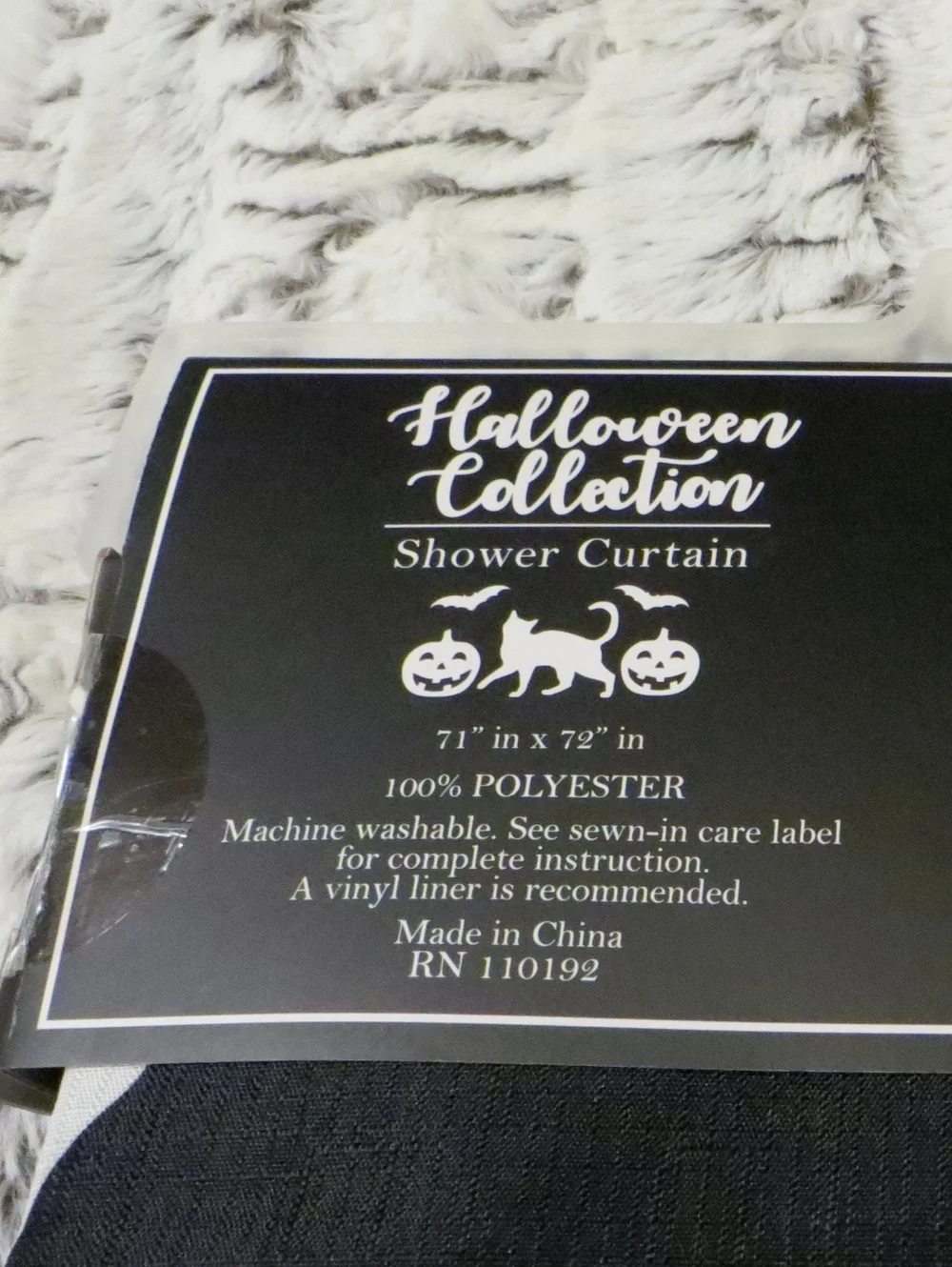 Halloween Ghost Black White Fabric Shower Curtain Set With Silver Hooks New